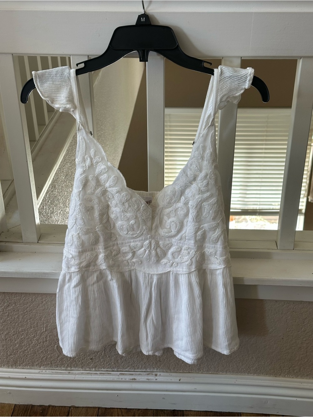 Shyanne White Embroidered V-Neck Peplum Tank Top - Size Large